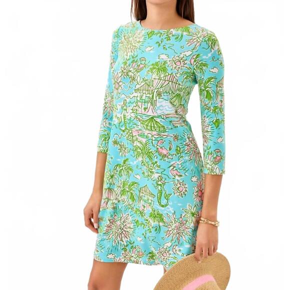 NEW LILLY PULITZER ophelia 3/4 sleeve dress in blue